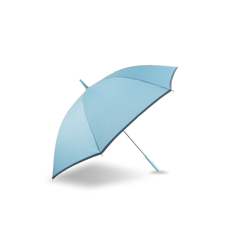 Lille frisk lyseblå pongee, med reflekterende strimmel lige paraply-0E6B0037