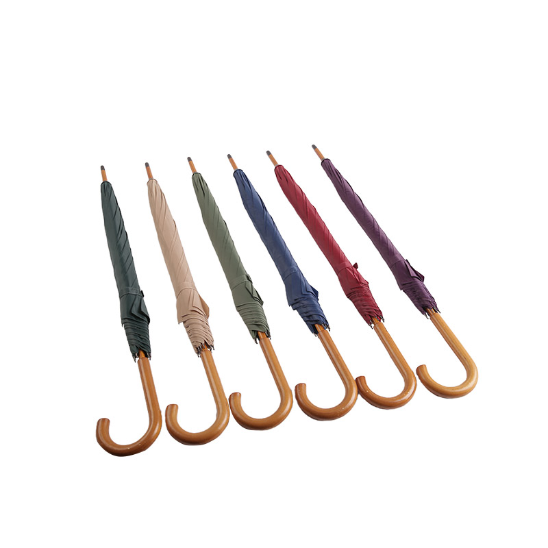 Lilla træhåndtag Pongee lige paraply-0E6B0064