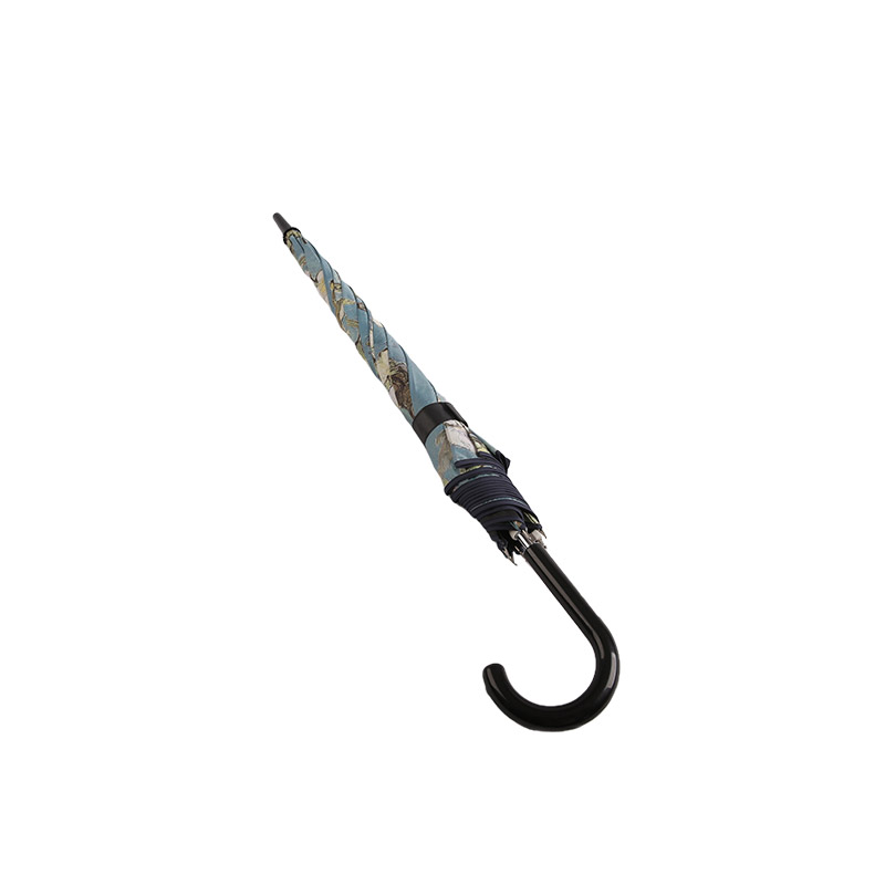 Landskabsmaleri print Pongee med sort belagt lige paraply-0E6B0080