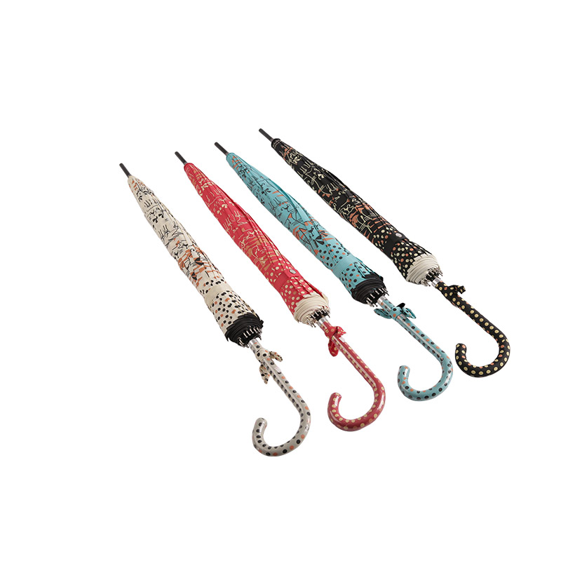 Dobbelt stil kat og polka dot pongee med belagt lige paraply-0E6B0118