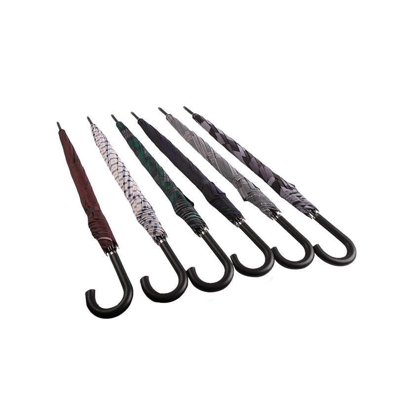 Mørkegrå ternet Pongee Straight paraply-0E6B0351