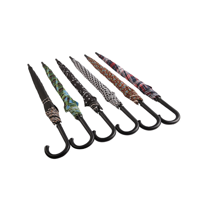 Tre-farvede striber blandet Pongee lige paraply-0E6B0378