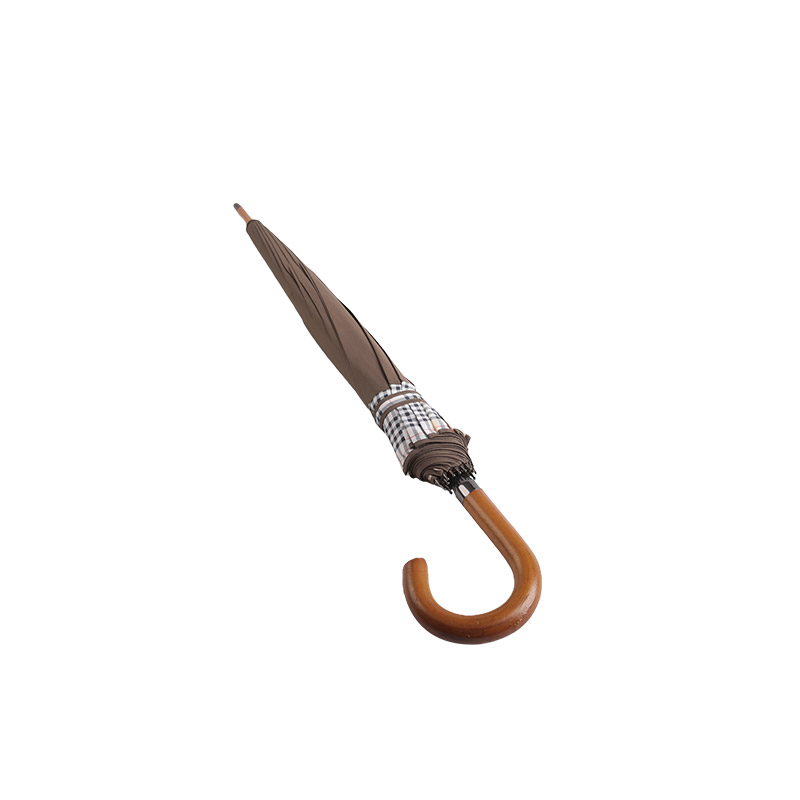 Matchende mellem brun og plaid pongee lige paraply-0E6B0402