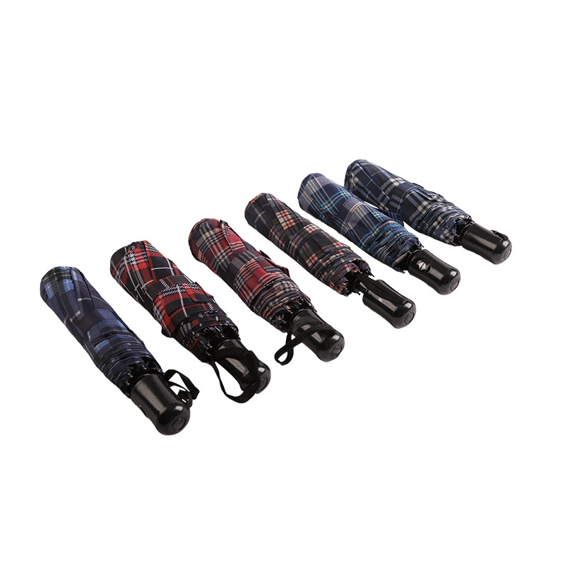 Stribet gitter Shrink Pongee Tre-fold paraply-0E6B0432