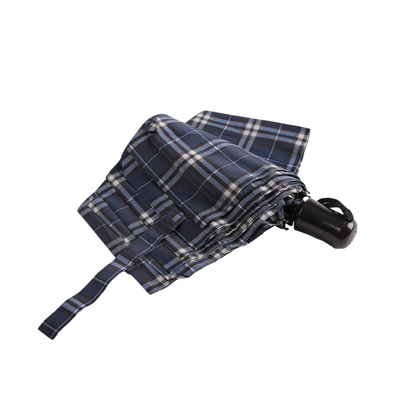 Stribet gitter Shrink Pongee Tre-fold paraply-0E6B0432