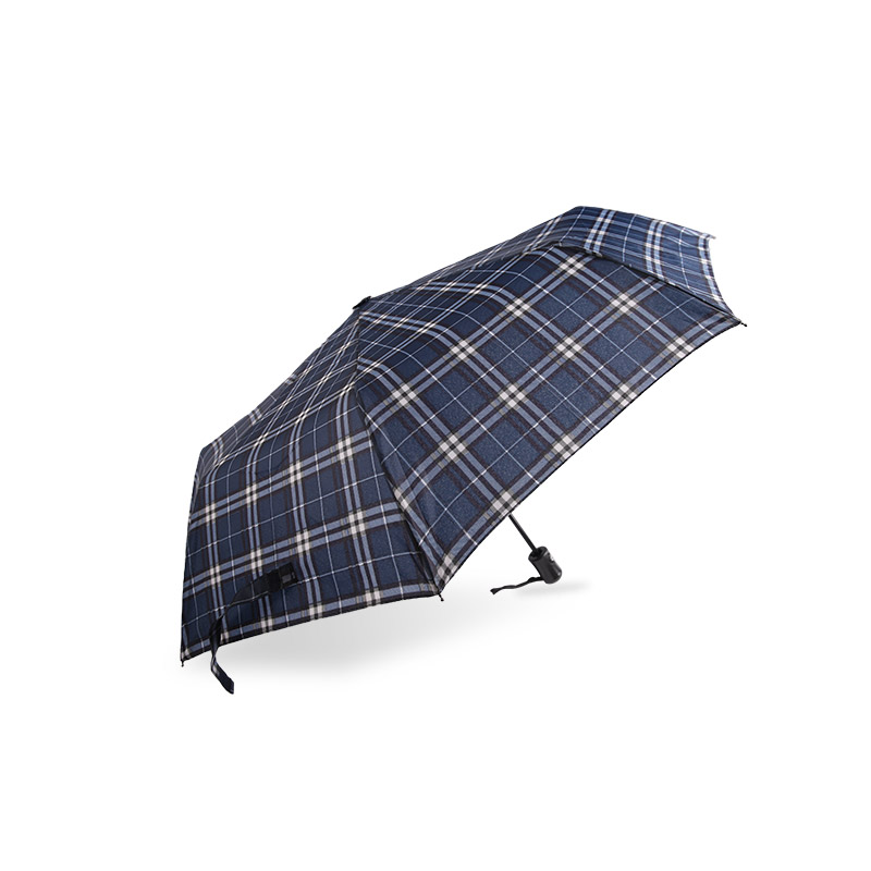 Stribet gitter Shrink Pongee Tre-fold paraply-0E6B0432