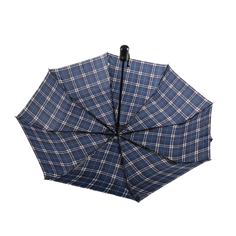 Stribet gitter Shrink Pongee Tre-fold paraply-0E6B0432