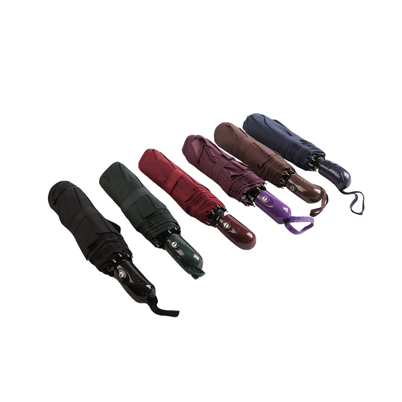 Mørk farve regntæt Pongee Tre-fold paraply-0E6B0491