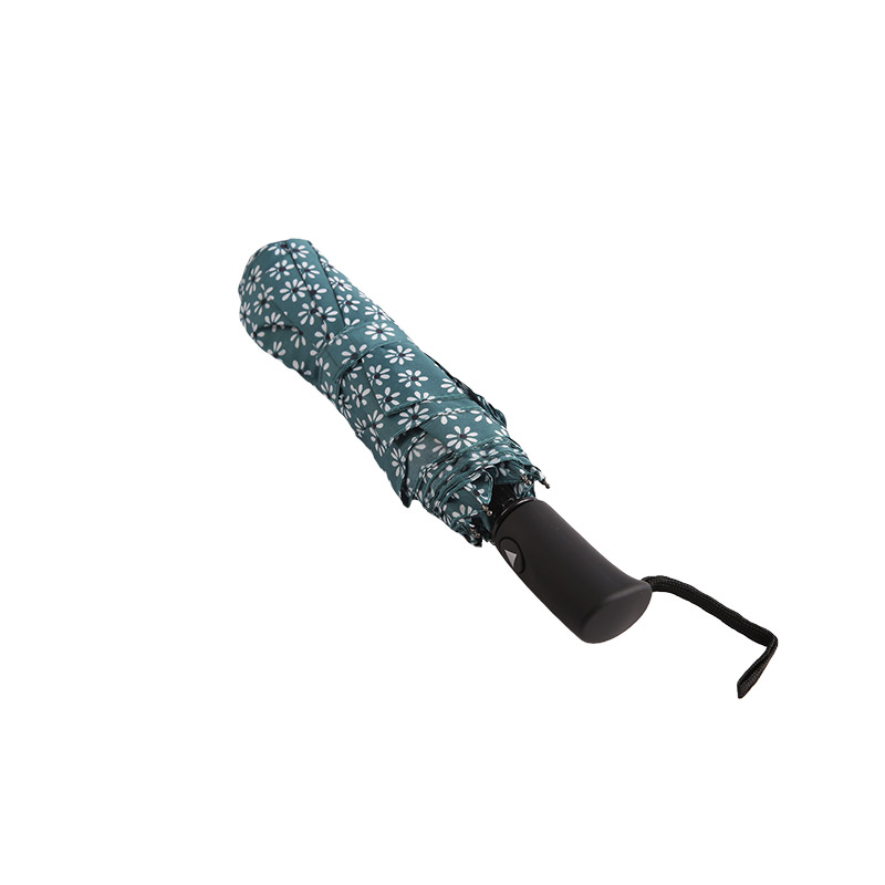 Green Fresh Floral Pongee Tre-fold paraply-0E6B0512