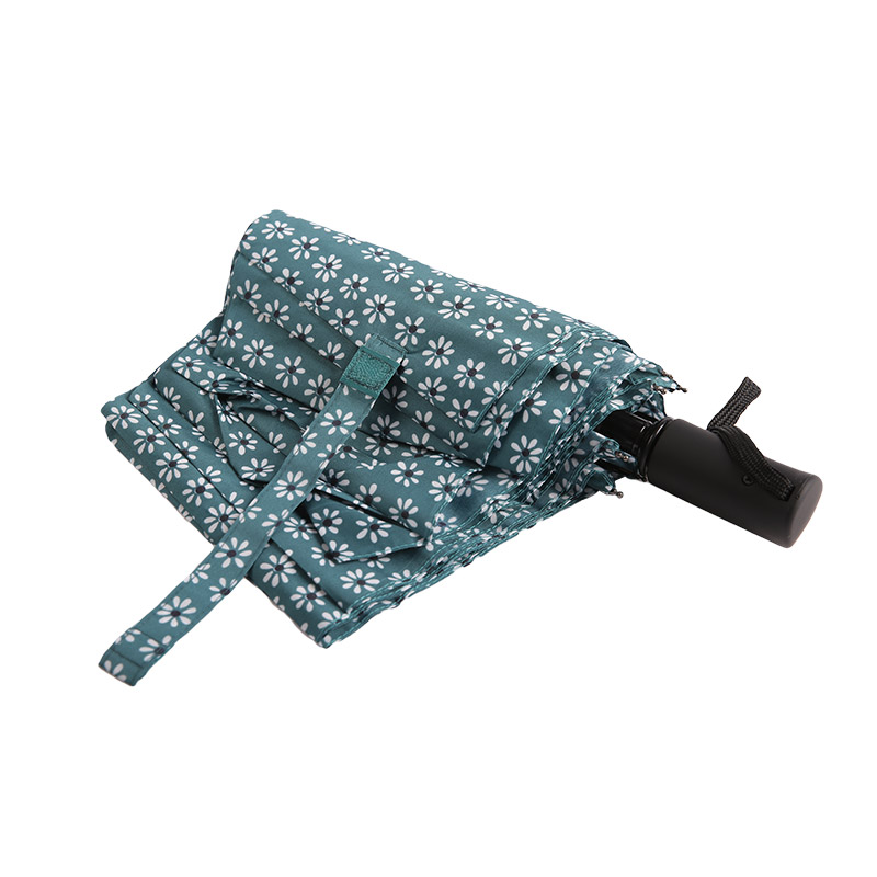 Green Fresh Floral Pongee Tre-fold paraply-0E6B0512